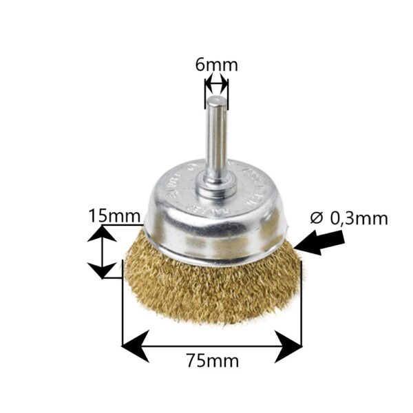 Spazzola a tazza con gambo con fili ondulati per avvitatore 75x15mm Maurer