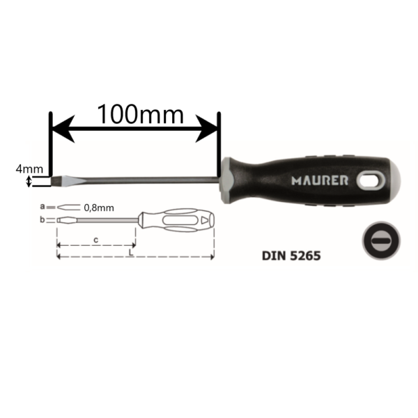 Cacciavite a taglio per meccanici 0,8x4x100mm Maurer Plus