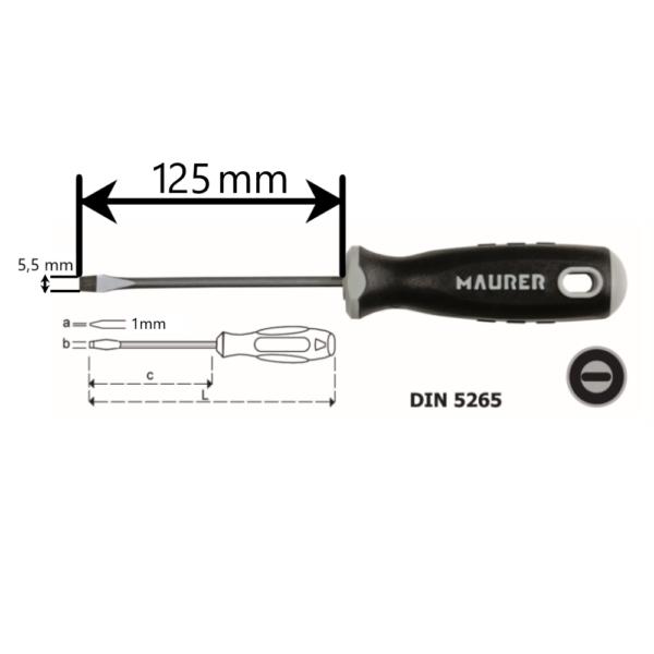 Cacciavite a taglio per meccanici 1×5,5x125mm Maurer Plus