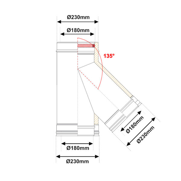 Braga 135° acciaio INOX doppia parete Ø 180mm