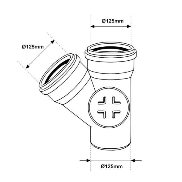 Braga MFF 45° Ø 125mm Attacco Sinistro Con Ispezione PVC