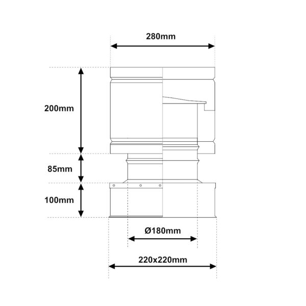 Cappello antivento INOX Ø 180mm mono parete Base 220mm