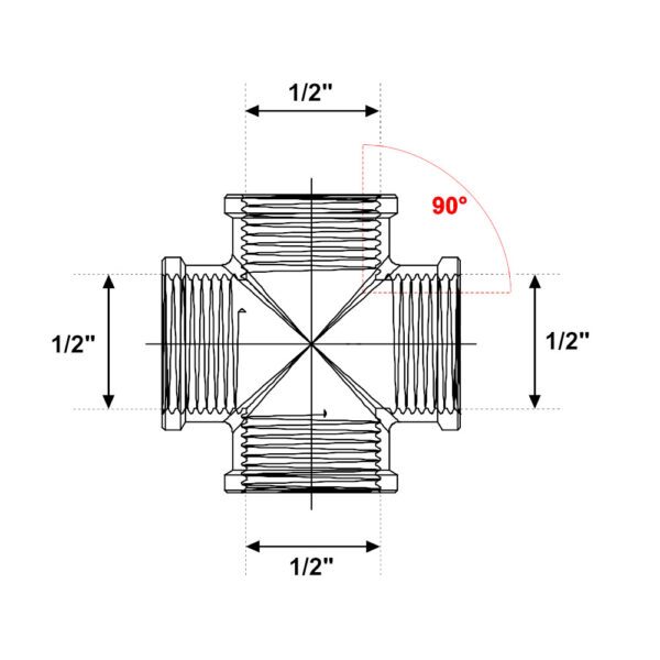 Raccordo A Croce Filettato 1/2″ Ottone Giallo Pesante