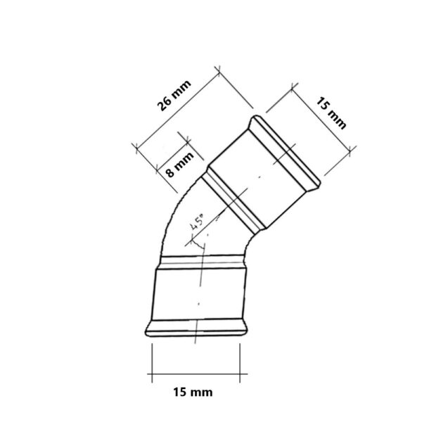 Curva 45° a pressare gas per tubo rame FF 15mm
