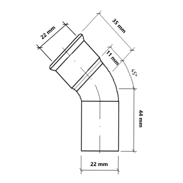 Curva 45° a pressare gas per tubo rame MF 22mm