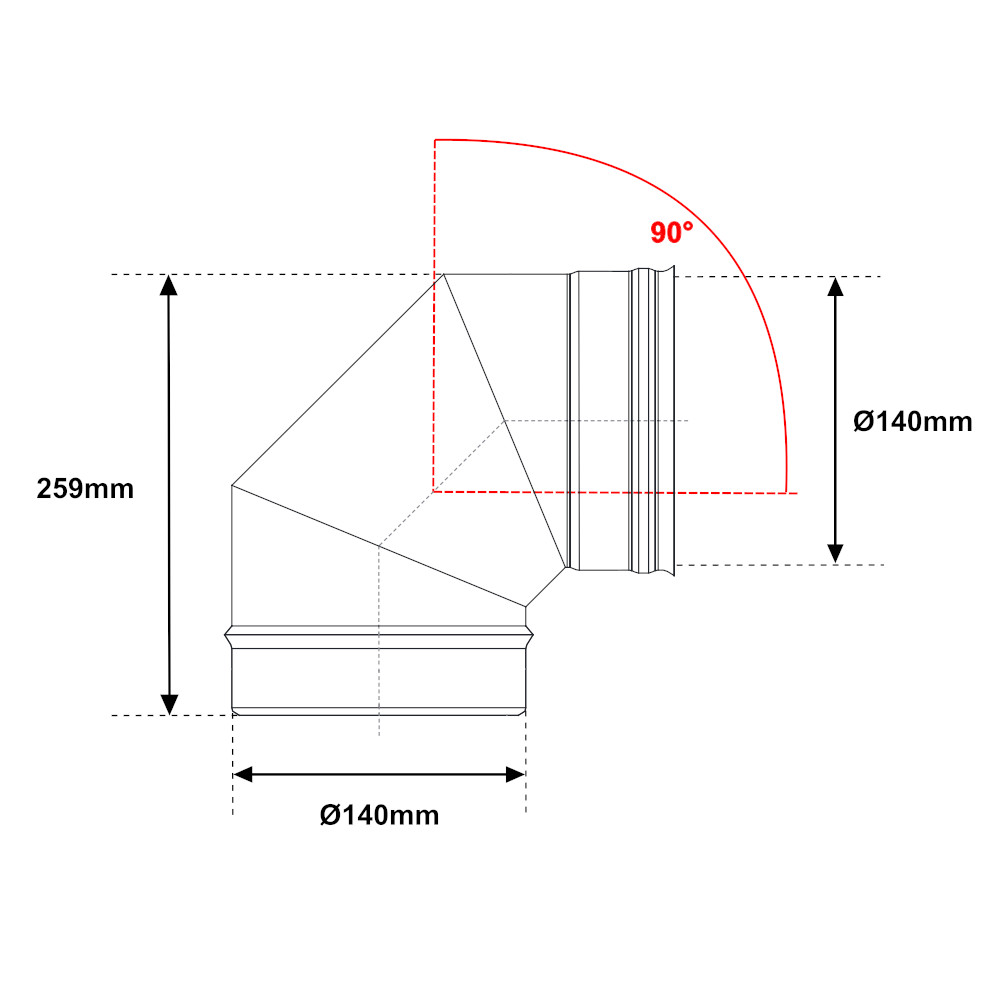 Gomito D 140 - 90° Per Scarico Fumi Per Scaldabagni/Caldaie