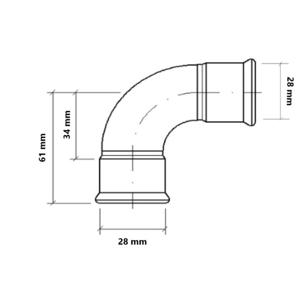 Curva 90° a pressare gas per tubo rame FF 28mm