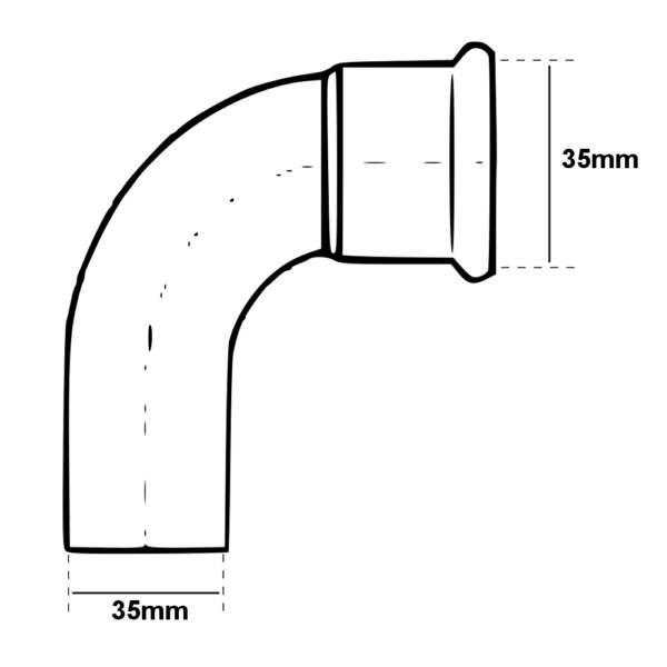 Curva 90° A Pressare Per Tubo Rame MF 35mm HT