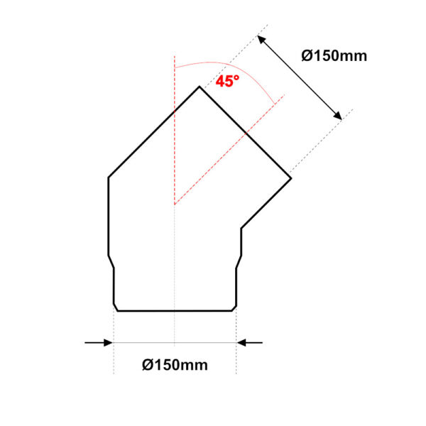 Curva pesante Nero Opaco 45° Pesante Ø 150mm