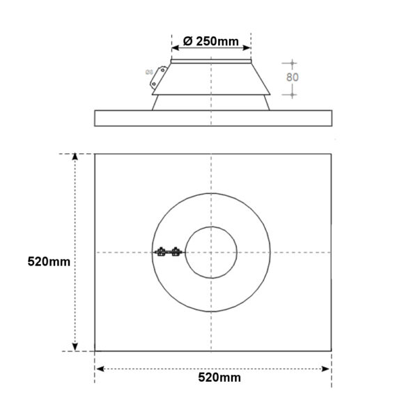 Faldale acciaio INOX 520-520mm con collarino Ø 250mm