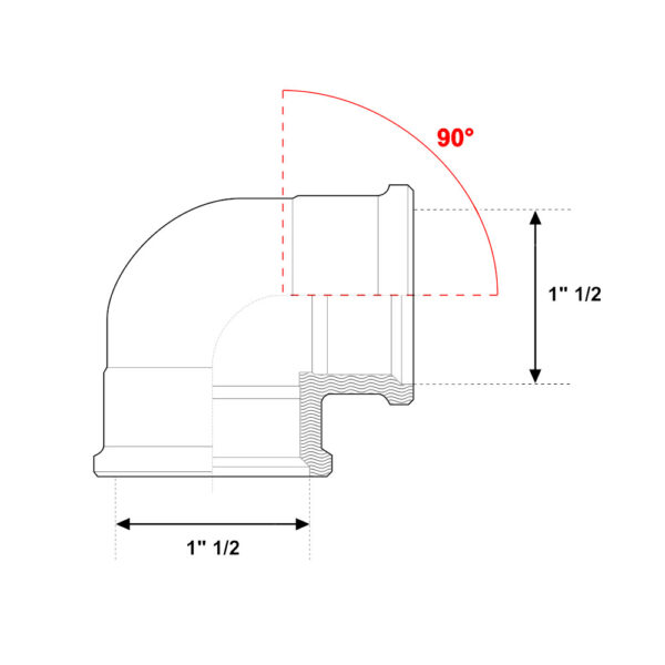 Gomito 90° Filettato FF 1″ 1/2 Ottone Giallo Pesante