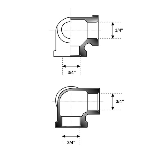 Gomito 3 vie FFF 3/4″ in ghisa