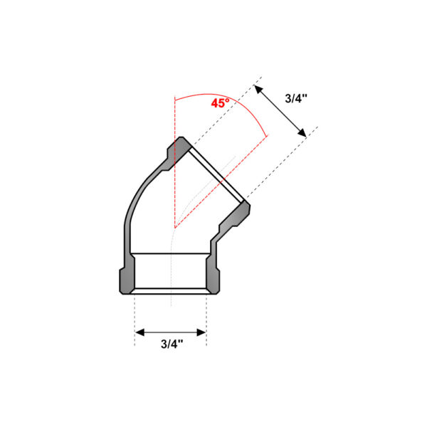 Gomito 45° FF 3/4″ in ghisa