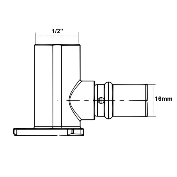 Gomito flangiato 90° F 16mm – 1/2″ per multistrato Acqua e Gas