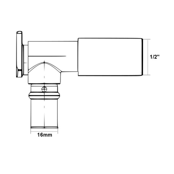 Gomito filettato prolungato con flangia 16mm – 1/2”