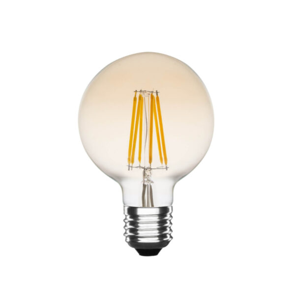 Lampadina LED filamento E27 8W a globo ambrata