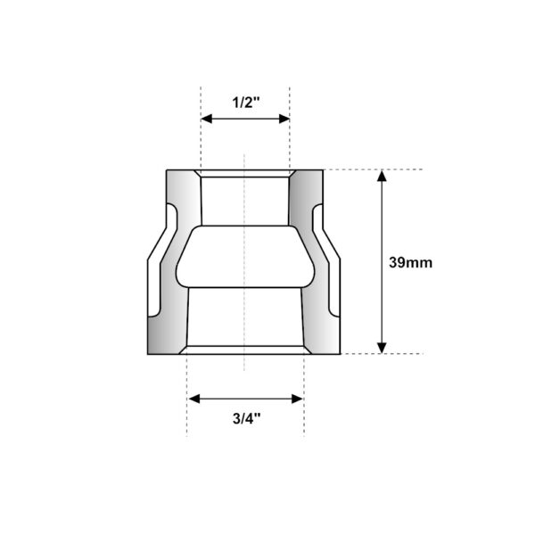 Manicotto ridotto FF 3/4″ x 1/2″ – 39mm in ghisa