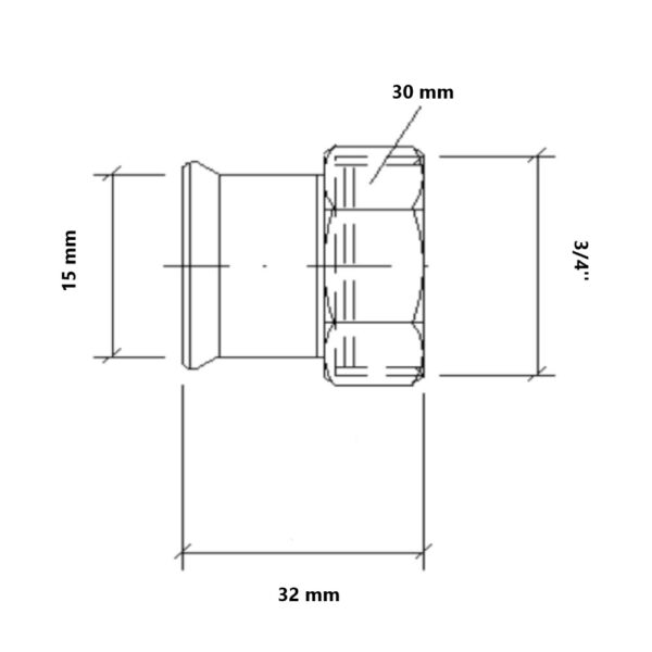 Mezzo Bocchettone a pressare gas per tubo rame FF 3/4”-15mm