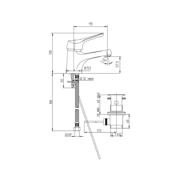 Miscelatore lavabo Derby Argo cromato con scarico