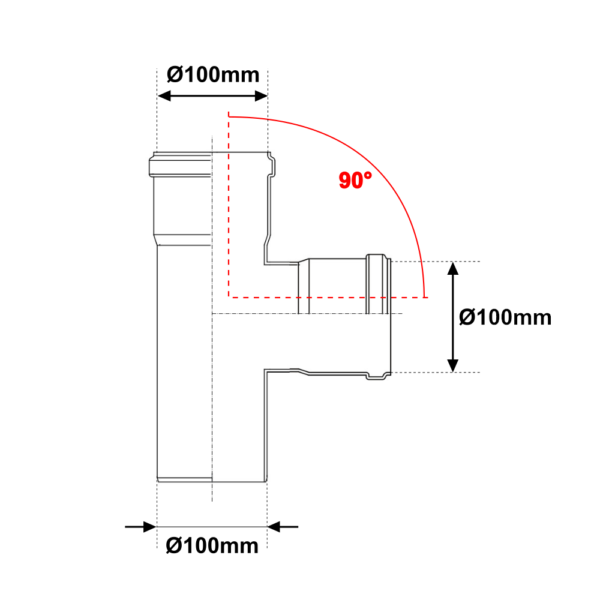 Raccordo 90° a T Ø 100mm acciaio nero opaco