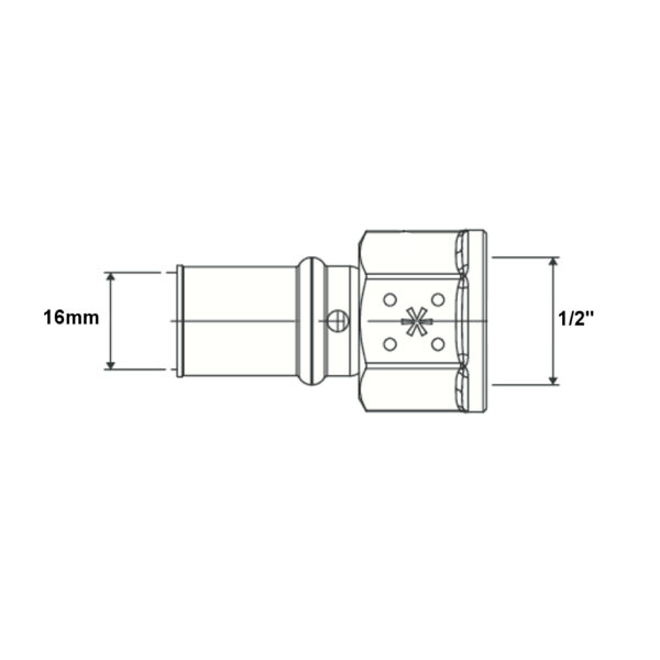 Raccordo filettato F 16mm – 1/2” GAS