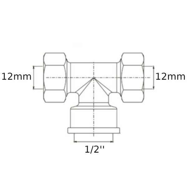 Raccordo Tes a stringere per tubo rame F 12mm F 1/2” F 12mm