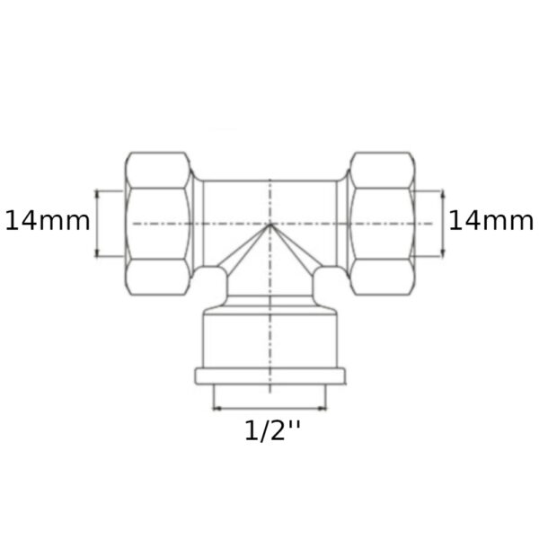 Raccordo Tes a stringere per tubo rame F 14mm F 1/2” F 14mm