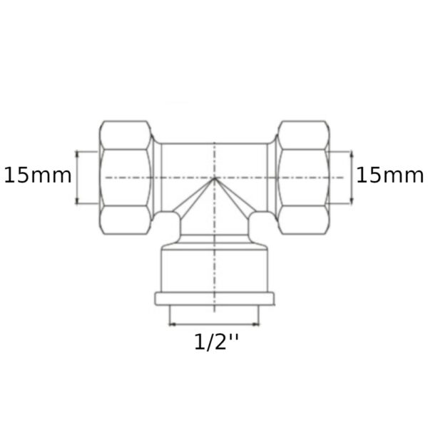 Raccordo Tes a stringere per tubo rame F 15mm F 1/2” F 15mm