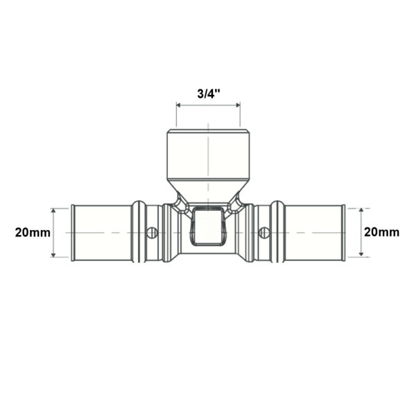 Raccordo Tes Filettata 20mm – 3/4” – 20mm GAS