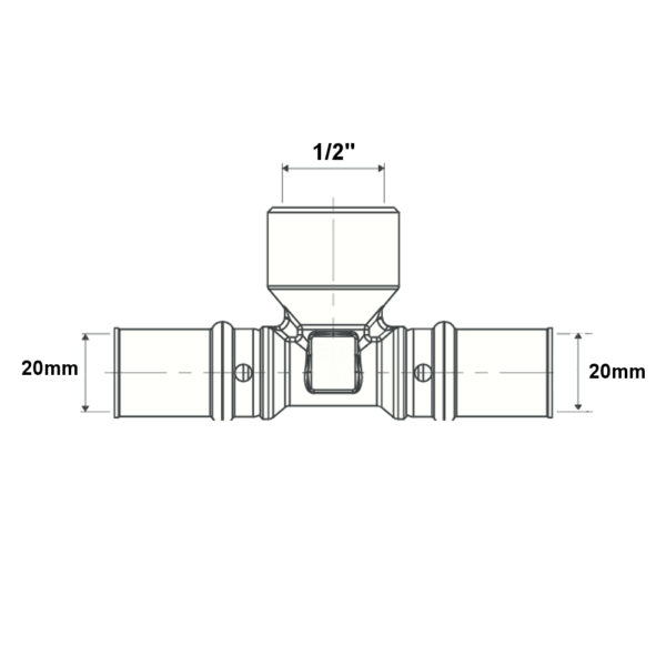 Raccordo Tes filettata 20mm – 1/2” – 20mm GAS