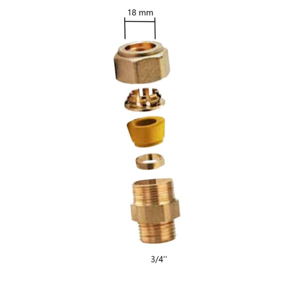 Raccordo dritto Gas maschio 3/4” × Ø 18 Rame Arteclima