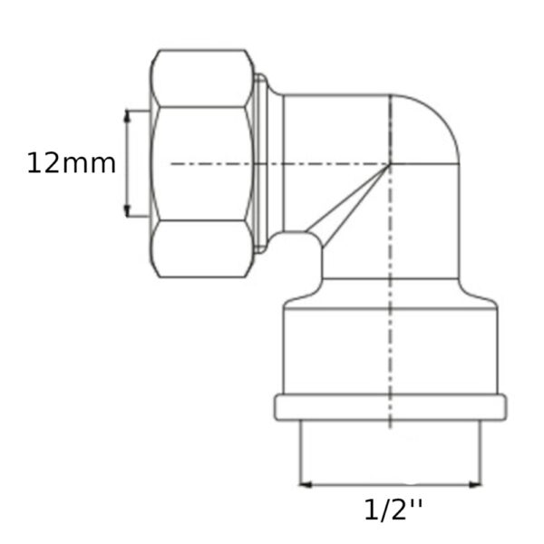 Raccordo gomito a stringere per tubo in rame F 1/2” – F 12mm