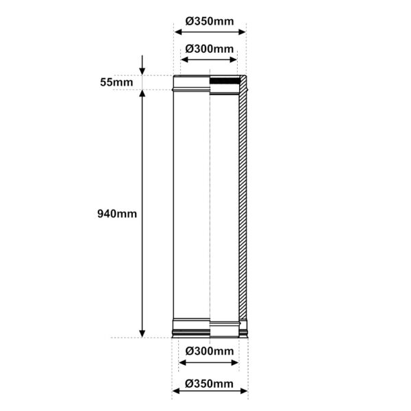 Tubo 1000mm acciaio INOX doppia parete Ø 300mm