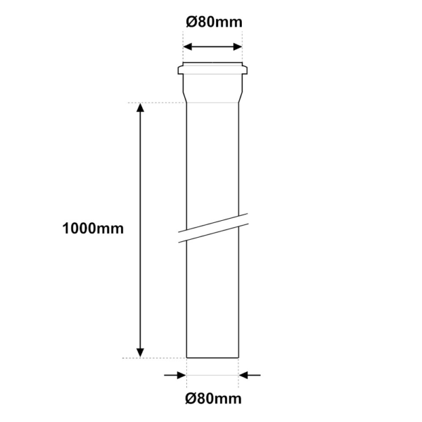 Tubo acciaio inox Ø 80mm nero opaco da 1000mm