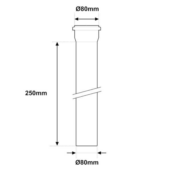 Tubo acciaio inox Ø 80mm nero opaco da 250mm