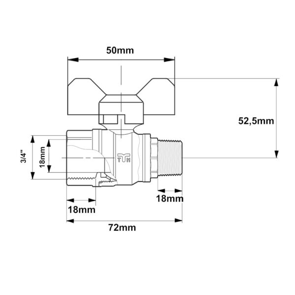 Valvola a sfera per Gas MF 3/4″ con leva a farfalla