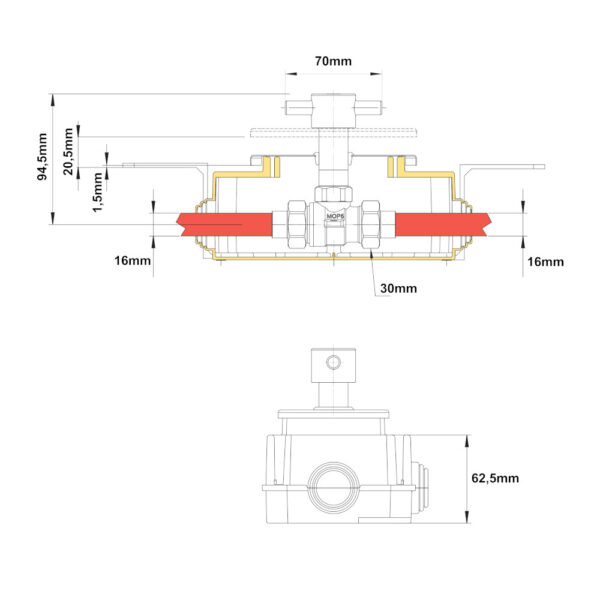 Valvola ad incasso per GAS Ø 16mm ispezionabile EN 331