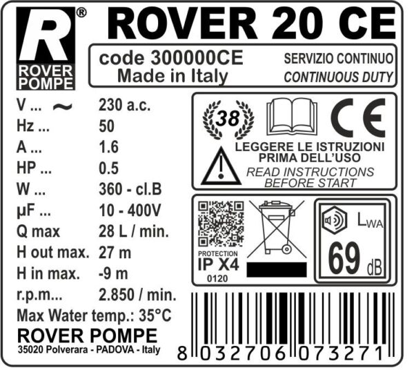 Pompa autoadescante per travaso ROVER 20 CF