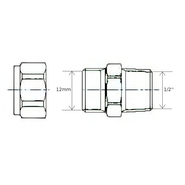 Raccordo a stringere per tubo in rame M 1/2” – F 12mm