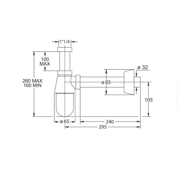 Sifone a bottiglia Royal Ø 1″1/4 cromato Bonomini