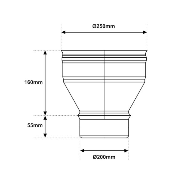 Aumento acciaio INOX mono parete FF Ø 250-200MM