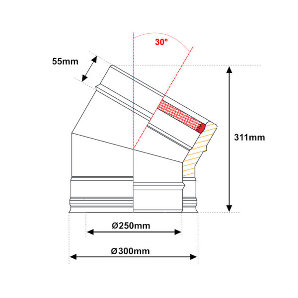 Curva 30° acciaio INOX doppia parete Ø 250mm