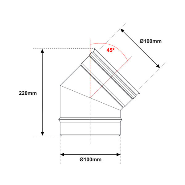 Curva 45° acciaio INOX mono parete Ø 100mm