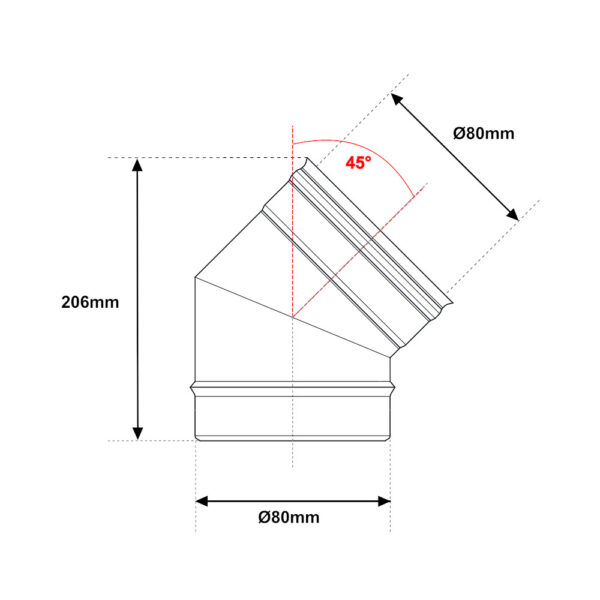 Curva 45° acciaio INOX mono parete Ø 80mm