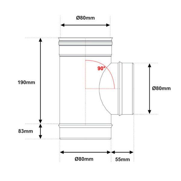 Tes 90° INOX mono parete Ø 80mm