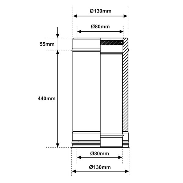 Tubo 500mm acciaio INOX doppia parete Ø 80mm