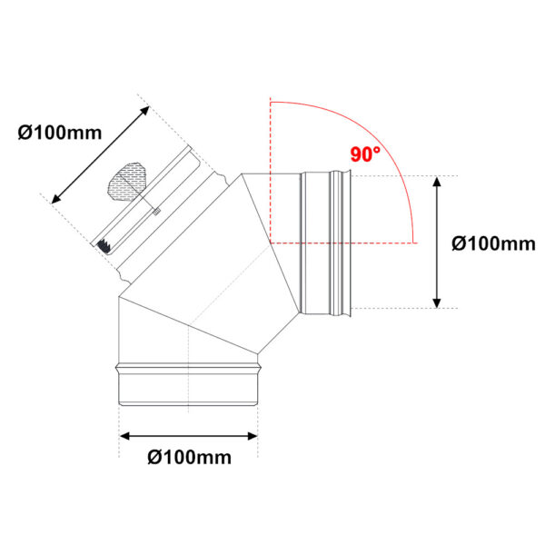 Curva 90° con ispezione acciaio INOX mono parete Ø 100mm