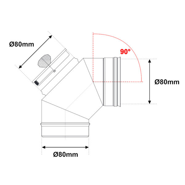 Curva 90° con ispezione acciaio INOX mono parete Ø 80mm