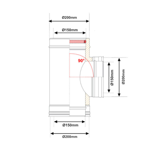 Tes 90° acciaio INOX doppia parete Ø 150mm