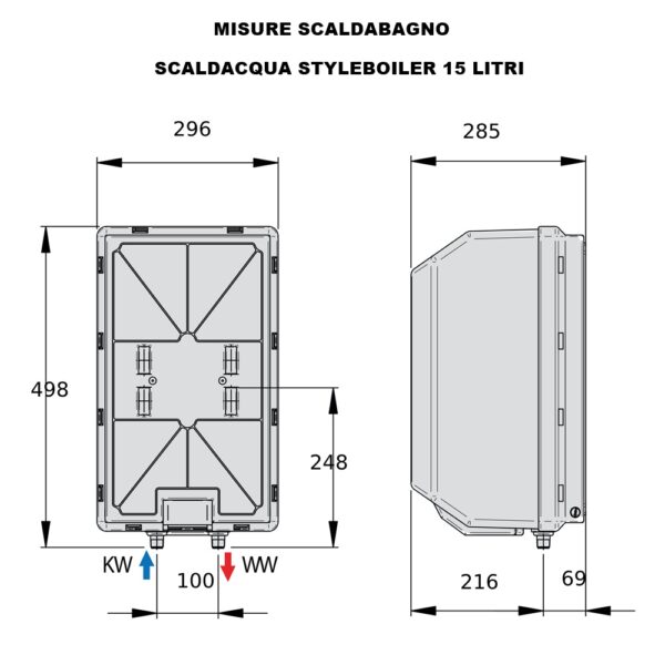 misure scaldabagno scaldacqua styleboiler 15 litri